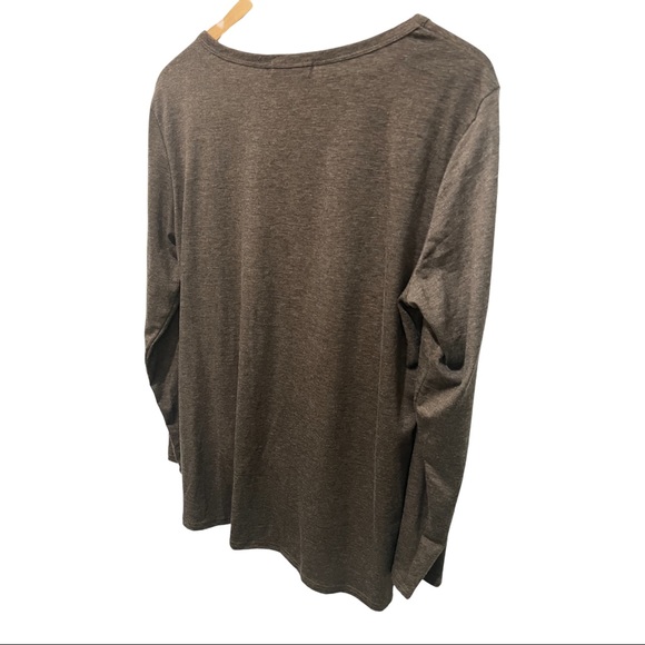 SHIBEVER MEDIUM BROWN MARLED SCOOP NECK TWIST KNOT STYLE LONG SLEEVE BLOUSE - Picture 10 of 11